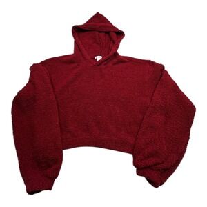 flirtitude ACTIVE Cozy Crop Hoodie Burgundy Teddy Fleece Long Sleeve Size S
